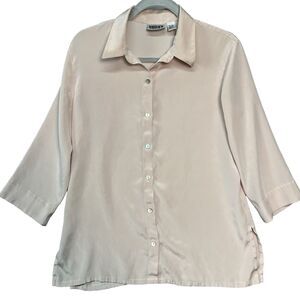 Chico’s Design Women’s Pink Silk Stretch Button Up Blouse 3/4‎ Sleeve Size 1